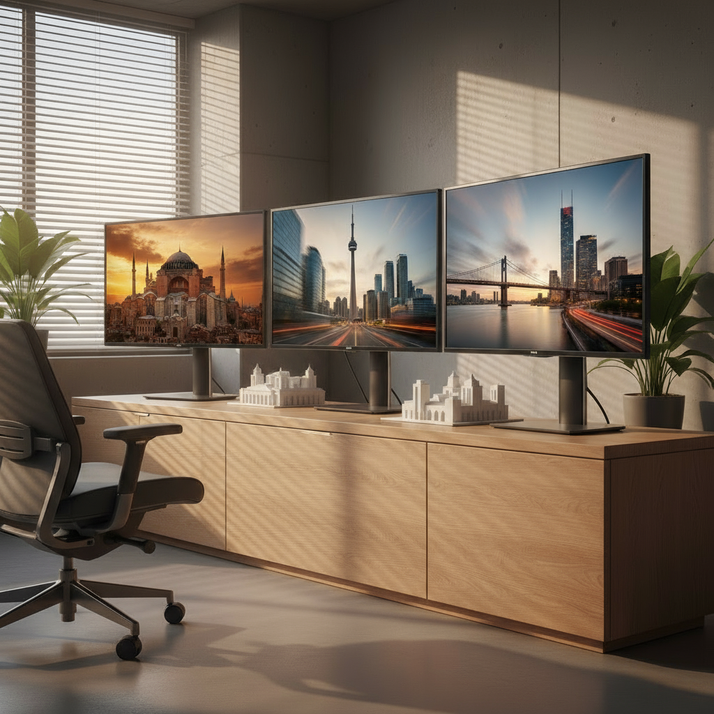 Edit the image to remove any visible text from the furniture, specifically the words 'urbana' and 'mobility advisory'. Maintain the background and overall professional office look.